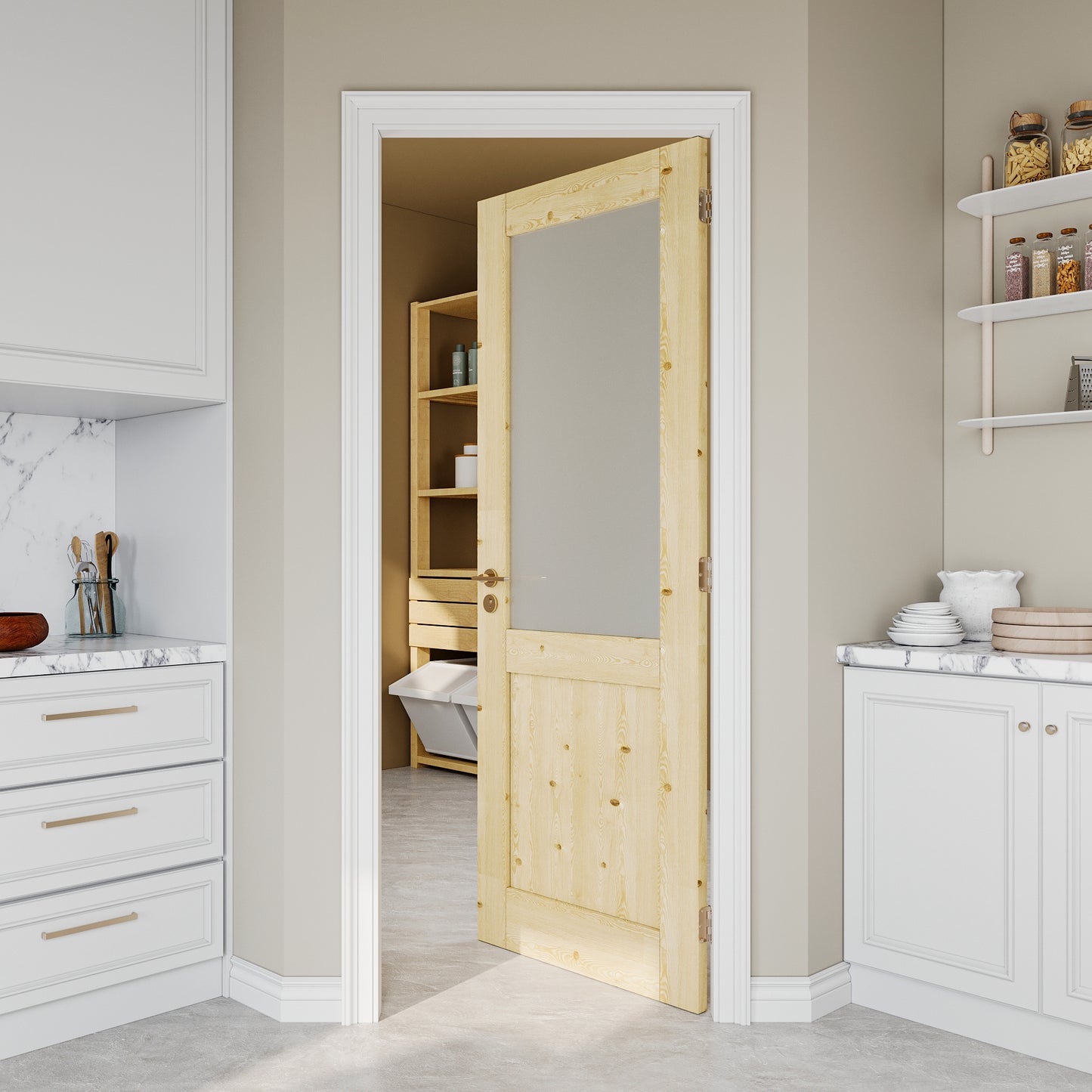 JUJUBON Pine Wood Slab Door, Half Frosted Glass Interior Doors, Single Room Door for Closet & Bedroom, Farmhouse Style as Prehung, Pocket, Bifold, Barn Doors, Easy DIY Stain, Shaker w/o Hardware
