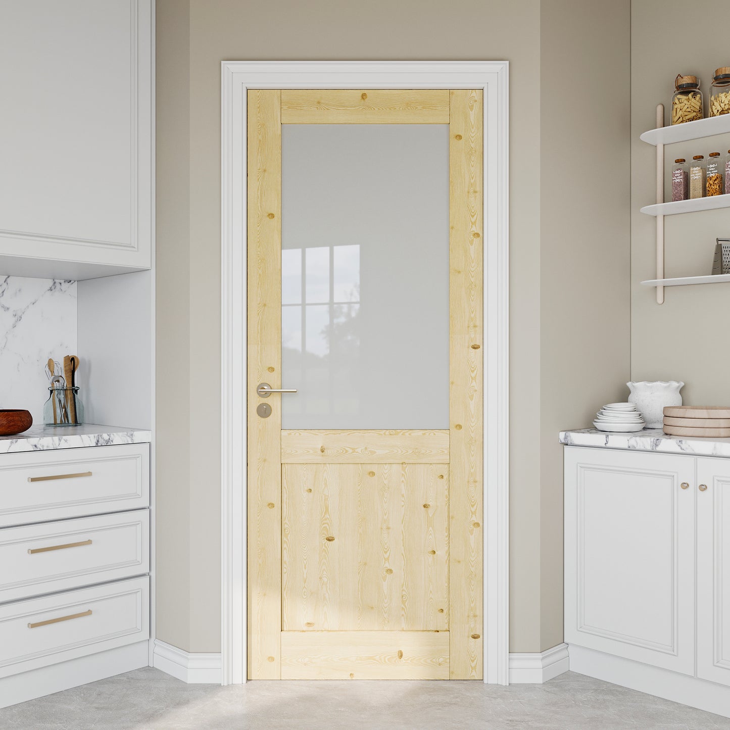 JUJUBON Pine Wood Slab Door, Half Frosted Glass Interior Doors, Single Room Door for Closet & Bedroom, Farmhouse Style as Prehung, Pocket, Bifold, Barn Doors, Easy DIY Stain, Shaker w/o Hardware