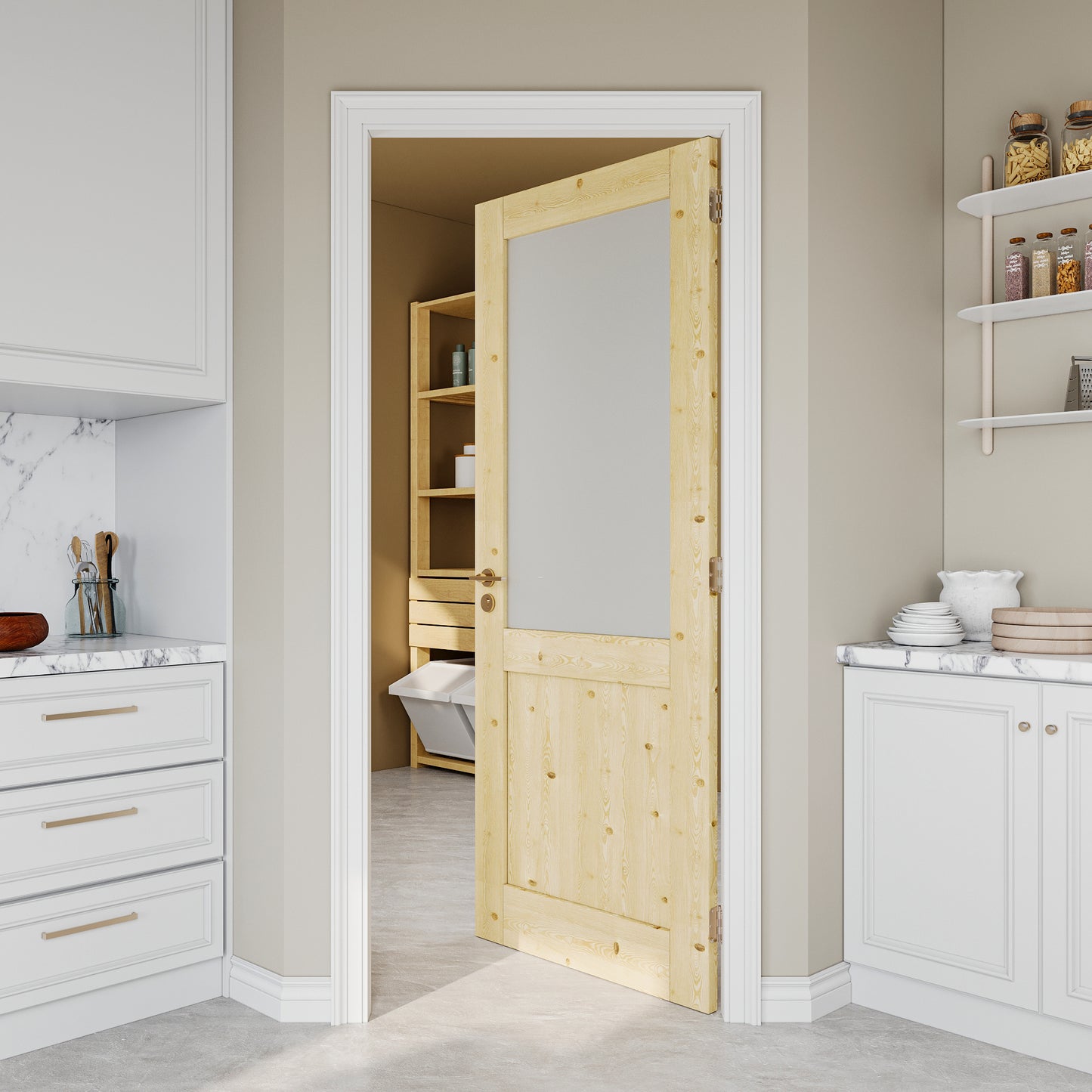 JUJUBON Pine Wood Slab Door, Half Frosted Glass Interior Doors, Single Room Door for Closet & Bedroom, Farmhouse Style as Prehung, Pocket, Bifold, Barn Doors, Easy DIY Stain, Shaker w/o Hardware