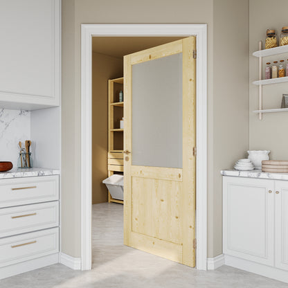 JUJUBON Pine Wood Slab Door, Half Frosted Glass Interior Doors, Single Room Door for Closet & Bedroom, Farmhouse Style as Prehung, Pocket, Bifold, Barn Doors, Easy DIY Stain, Shaker w/o Hardware