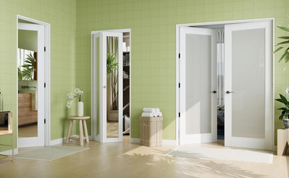 JUJUBON Slab Door, One Side Mirror Interior French Door, Pre-Finished Paintable Single Panel for Utility Room Pantry Closet as Prehung, Pocket, Bifold, Barn Doors-Shaker w/o Hardware, White Doors