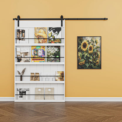 Paintable Barn Door with Hardware Kit Included, Solid MDF Wood 4-Shelf Storage Shelves Style Sliding Barn Door, Easy Install, Interior Kitchen Pantry Bathroom Home Office Door