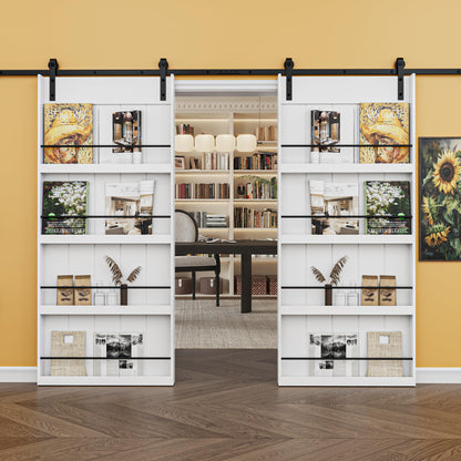 Paintable Barn Door with Hardware Kit Included, Solid MDF Wood 4-Shelf Storage Shelves Style Sliding Barn Door, Easy Install, Interior Kitchen Pantry Bathroom Home Office Door