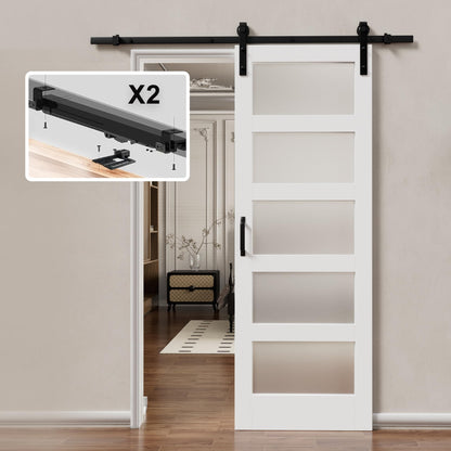 Glass Barn Doors and Hardware Included, Pre-Drilled Easy Assembly, White Sliding Barn Door with Heavy Duty 1/6 Inch Tempered Frosted Glass for Interior