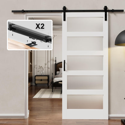 Glass Barn Doors and Hardware Included, Pre-Drilled Easy Assembly, White Sliding Barn Door with Heavy Duty 1/6 Inch Tempered Frosted Glass for Interior