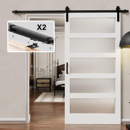 Glass Barn Doors and Hardware Included, Pre-Drilled Easy Assembly, White Sliding Barn Door with Heavy Duty 1/6 Inch Tempered Frosted Glass for Interior