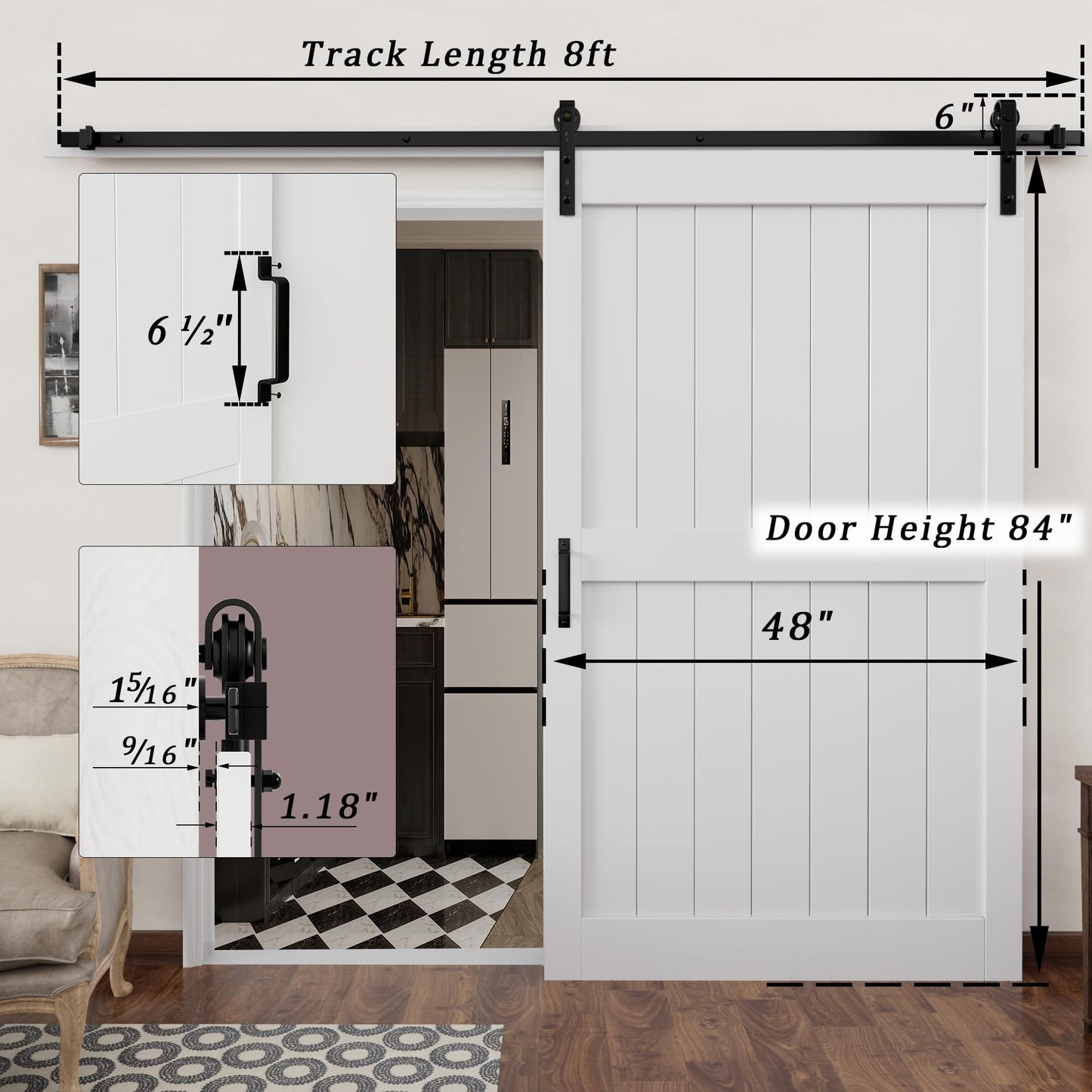 Barn Doors and Hardware Included Track Kit & Handle, Easy Install Sliding Barn Door, Solid MDF Wood Slab Covered with Water-Resistant & Scratch-Resistant Paint Surface, H-Frame