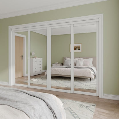 Mirrored Sliding Closet Door Interior Doors with Hardware Kit & Floor Guide, Preassembled One Side Mirror Door Pre-Drilled Easy Install