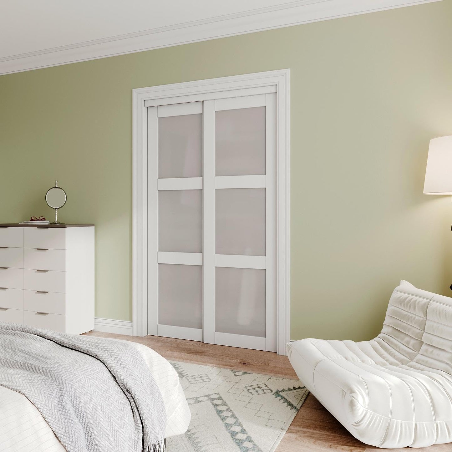 Sliding Closet Door Interior Doors with Hardware Kit & Floor Guide, 3-Lite Tempered Frosted Glass Door Pre-Drilled Easy Install