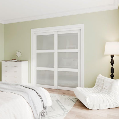 Sliding Closet Door Interior Doors with Hardware Kit & Floor Guide, 3-Lite Tempered Frosted Glass Door Pre-Drilled Easy Install