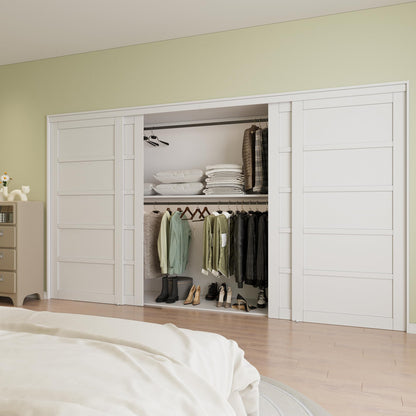 Paintable Closet Sliding Door, Double 5 Panel Sliding Door with Hardware Kit, Pre-Drilled Doors Panel, MDF with Paintable Surface, White, Need to Assemble