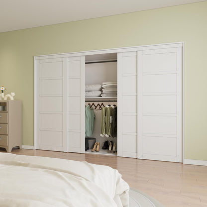Paintable Closet Sliding Door, Double 5 Panel Sliding Door with Hardware Kit, Pre-Drilled Doors Panel, MDF with Paintable Surface, White, Need to Assemble