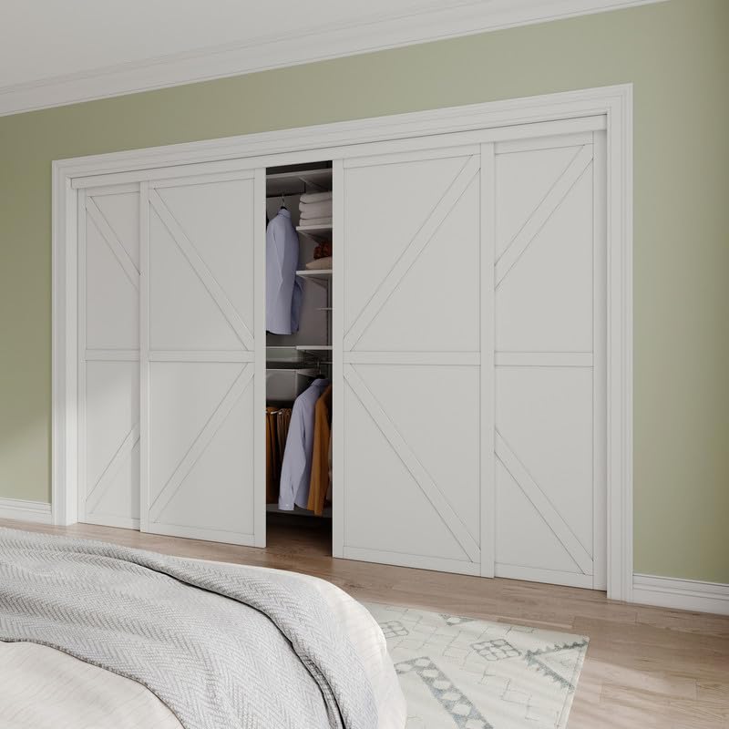 Sliding Closet Door Interior Doors with Hardware Kit & Floor Guide, K Shape Solid Core Closet Door PVC Surface Pre-Drilled Easy Assemble