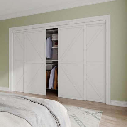 Sliding Closet Door Interior Doors with Hardware Kit & Floor Guide, K Shape Solid Core Closet Door PVC Surface Pre-Drilled Easy Assemble