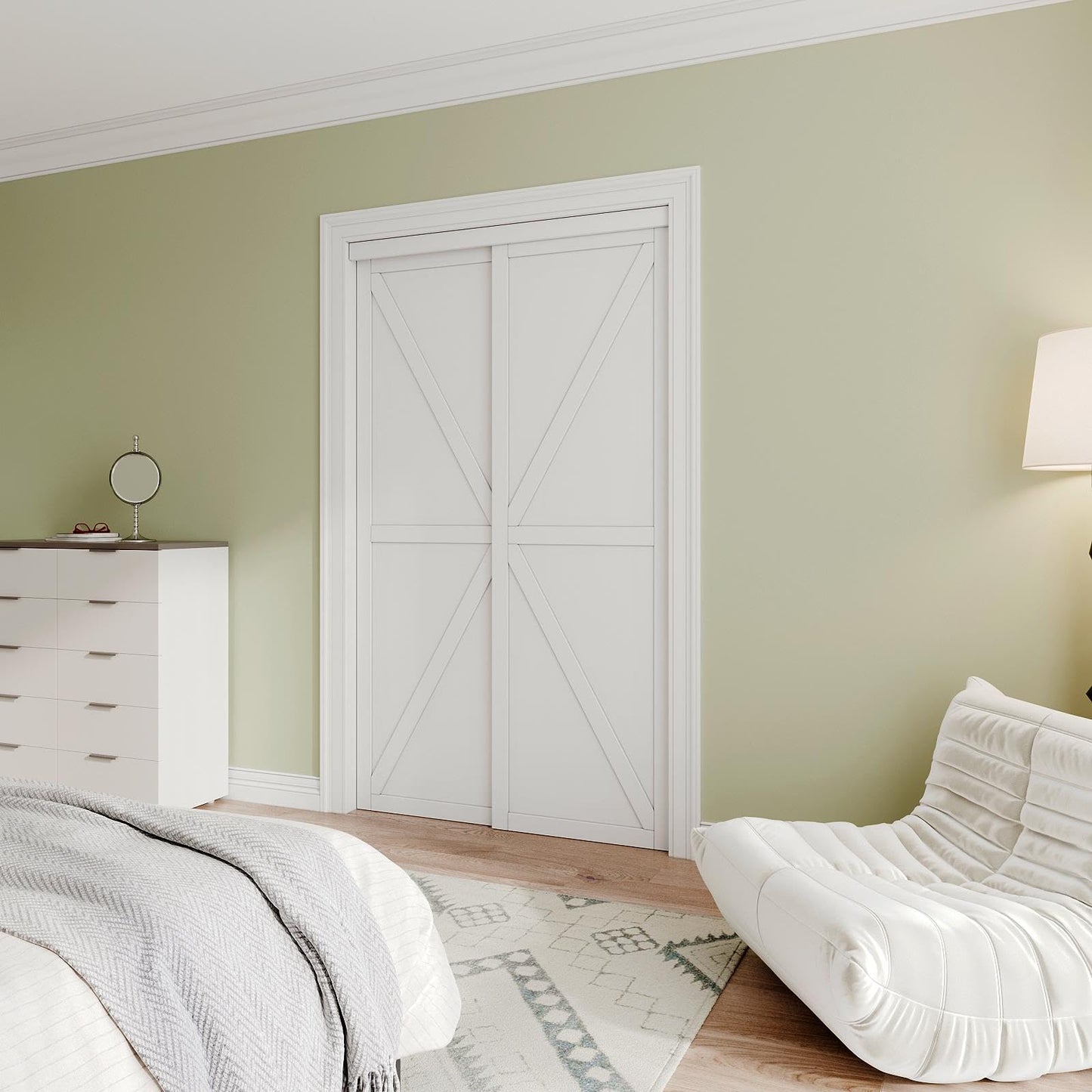 Sliding Closet Door Interior Doors with Hardware Kit & Floor Guide, K Shape Solid Core Closet Door PVC Surface Pre-Drilled Easy Assemble