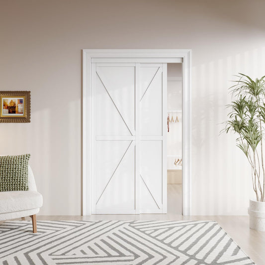 Sliding Closet Door Interior Doors with Hardware Kit & Floor Guide, K Shape Solid Core Closet Door PVC Surface Pre-Drilled Easy Assemble