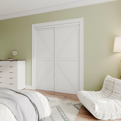 Sliding Closet Door Interior Doors with Hardware Kit & Floor Guide, K Shape Solid Core Closet Door PVC Surface Pre-Drilled Easy Assemble