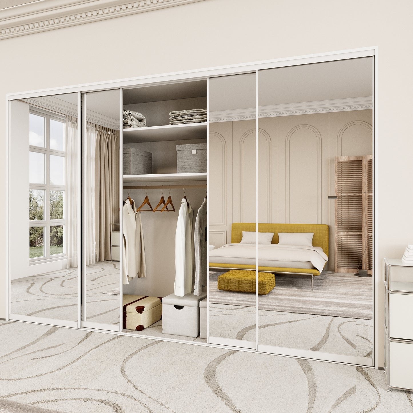 Mirrored Sliding Closet Door, Build Quality One Side Mirror Door for Bedrooms, Aluminum Frame Interior Door with Hardware Kit & Guide, Easy to Install