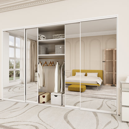 Mirrored Sliding Closet Door, Build Quality One Side Mirror Door for Bedrooms, Aluminum Frame Interior Door with Hardware Kit & Guide, Easy to Install