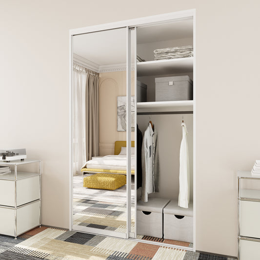 Mirrored Sliding Closet Door, Build Quality One Side Mirror Door for Bedrooms, Aluminum Frame Interior Door with Hardware Kit & Guide, Easy to Install