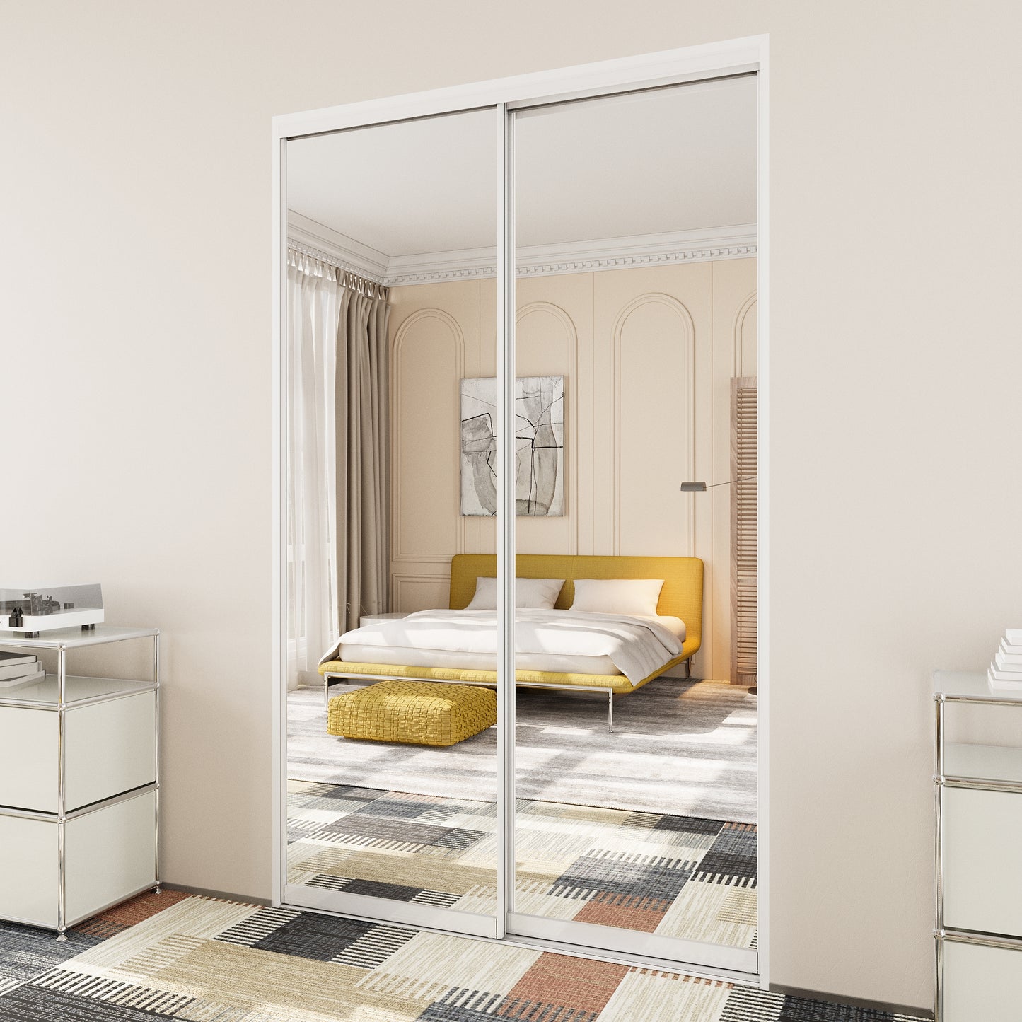 Mirrored Sliding Closet Door, Build Quality One Side Mirror Door for Bedrooms, Aluminum Frame Interior Door with Hardware Kit & Guide, Easy to Install