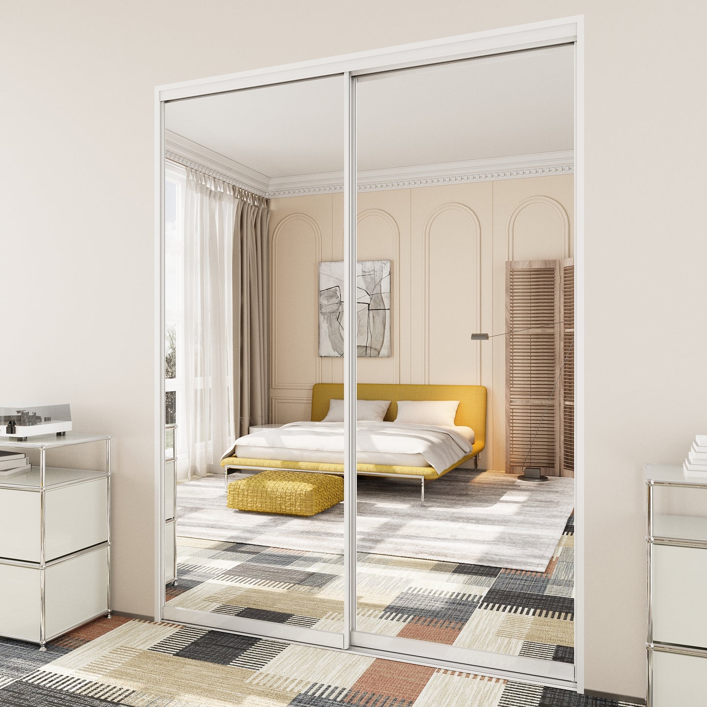 Mirrored Sliding Closet Door, Build Quality One Side Mirror Door for Bedrooms, Aluminum Frame Interior Door with Hardware Kit & Guide, Easy to Install