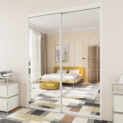 Mirrored Sliding Closet Door, Build Quality One Side Mirror Door for Bedrooms, Aluminum Frame Interior Door with Hardware Kit & Guide, Easy to Install