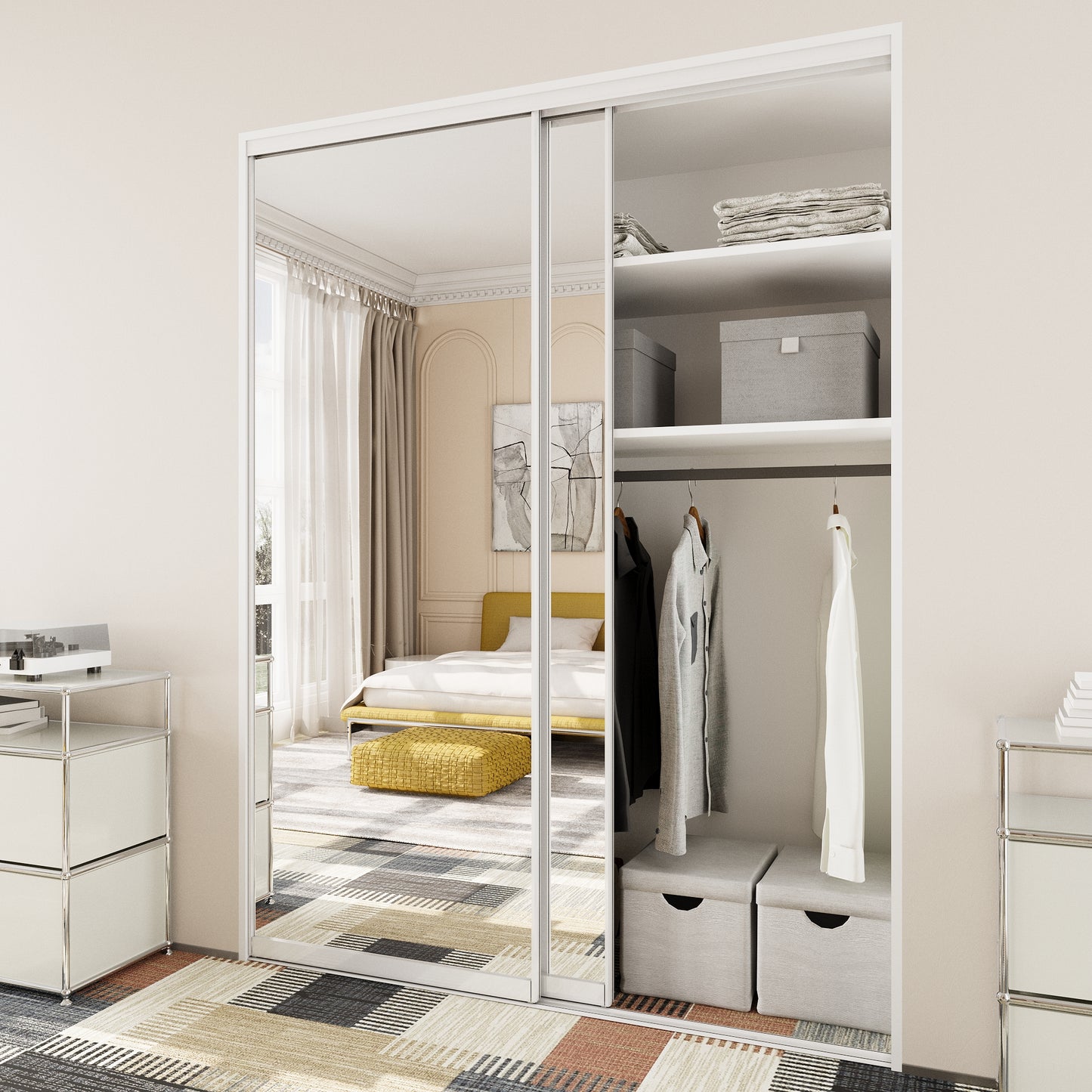 Mirrored Sliding Closet Door, Build Quality One Side Mirror Door for Bedrooms, Aluminum Frame Interior Door with Hardware Kit & Guide, Easy to Install