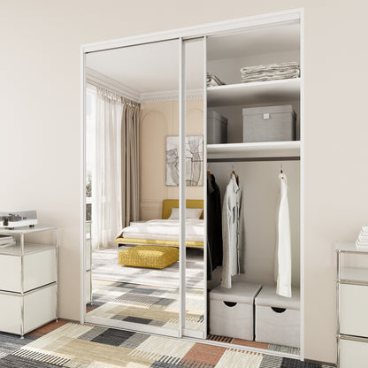 Mirrored Sliding Closet Door, Build Quality One Side Mirror Door for Bedrooms, Aluminum Frame Interior Door with Hardware Kit & Guide, Easy to Install