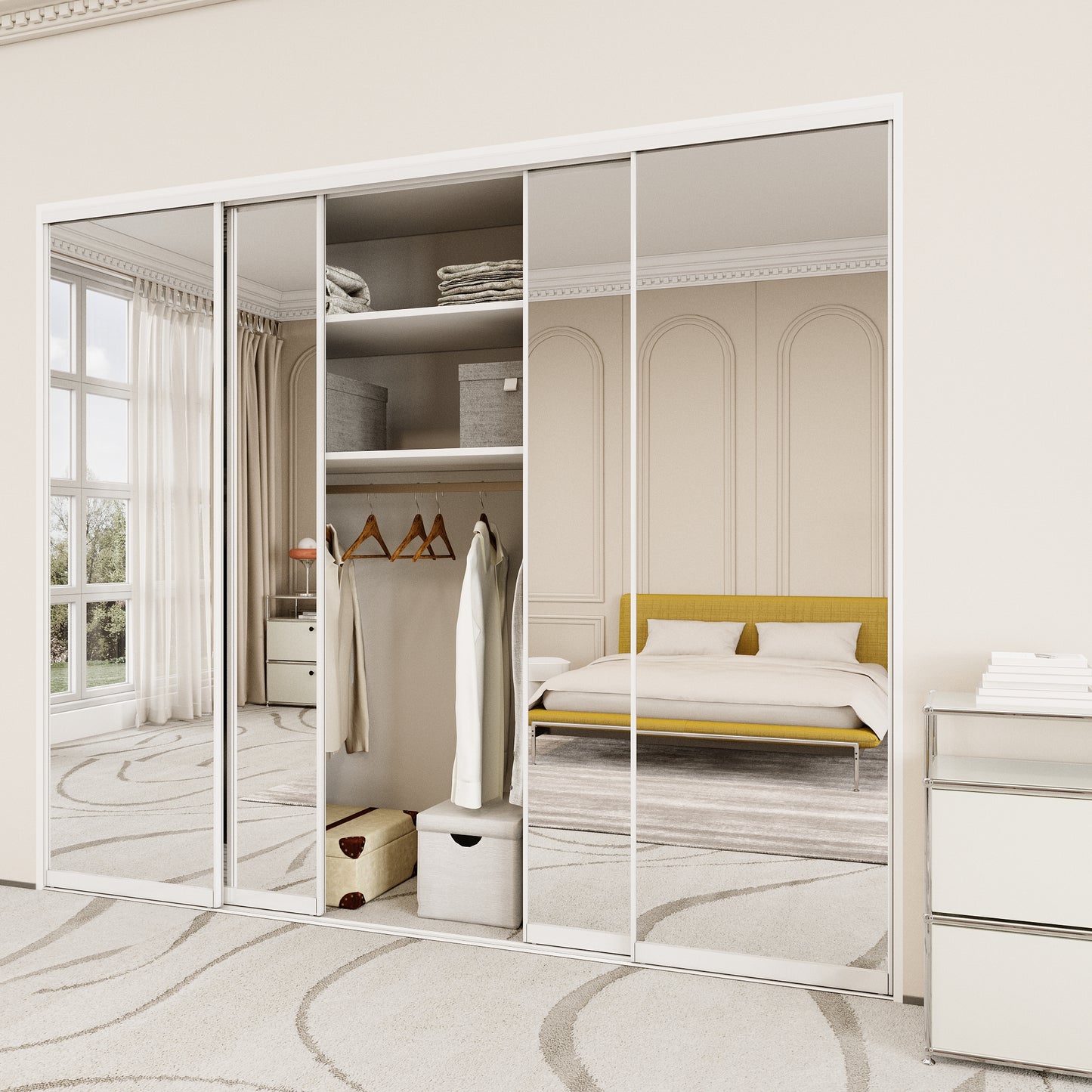 Mirrored Sliding Closet Door, Build Quality One Side Mirror Door for Bedrooms, Aluminum Frame Interior Door with Hardware Kit & Guide, Easy to Install