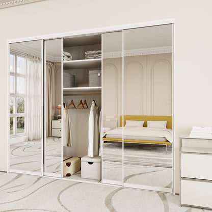 Mirrored Sliding Closet Door, Build Quality One Side Mirror Door for Bedrooms, Aluminum Frame Interior Door with Hardware Kit & Guide, Easy to Install
