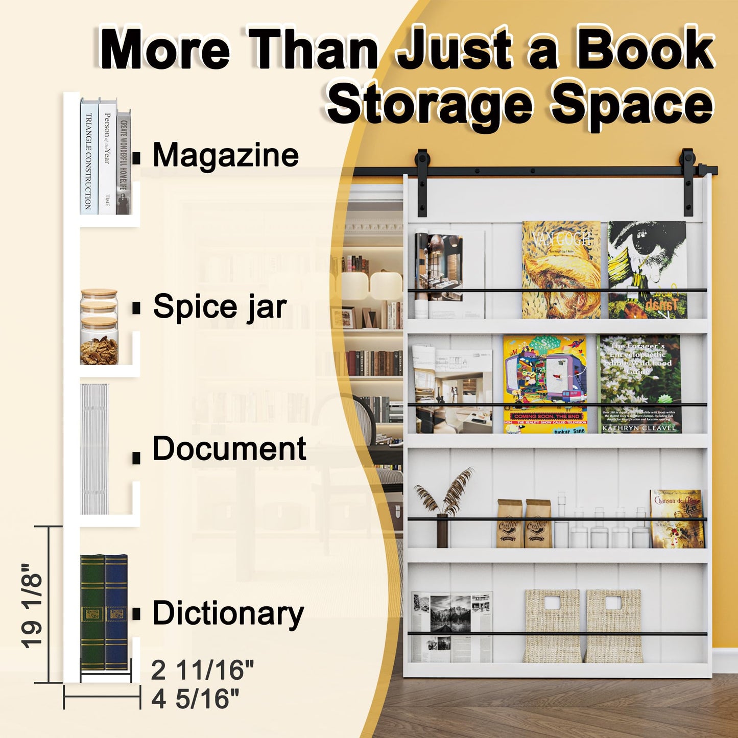 Paintable Barn Door with Hardware Kit Included, Solid MDF Wood 4-Shelf Storage Shelves Style Sliding Barn Door, Easy Install, Interior Kitchen Pantry Bathroom Home Office Door