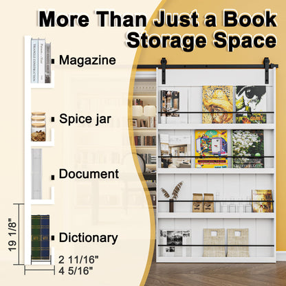 Paintable Barn Door with Hardware Kit Included, Solid MDF Wood 4-Shelf Storage Shelves Style Sliding Barn Door, Easy Install, Interior Kitchen Pantry Bathroom Home Office Door