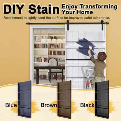 Paintable Barn Door with Hardware Kit Included, Solid MDF Wood 4-Shelf Storage Shelves Style Sliding Barn Door, Easy Install, Interior Kitchen Pantry Bathroom Home Office Door