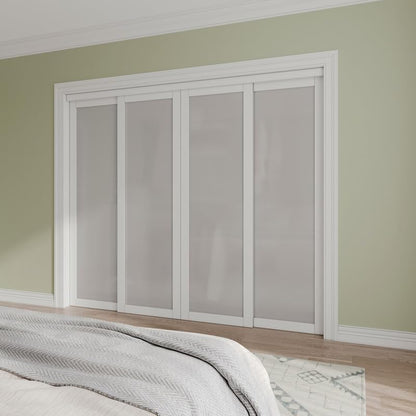 Sliding Closet Door Interior Doors with Hardware Kit & Floor Guide, Tempered Frosted Glass Door Pre-Drilled Easy Instal
