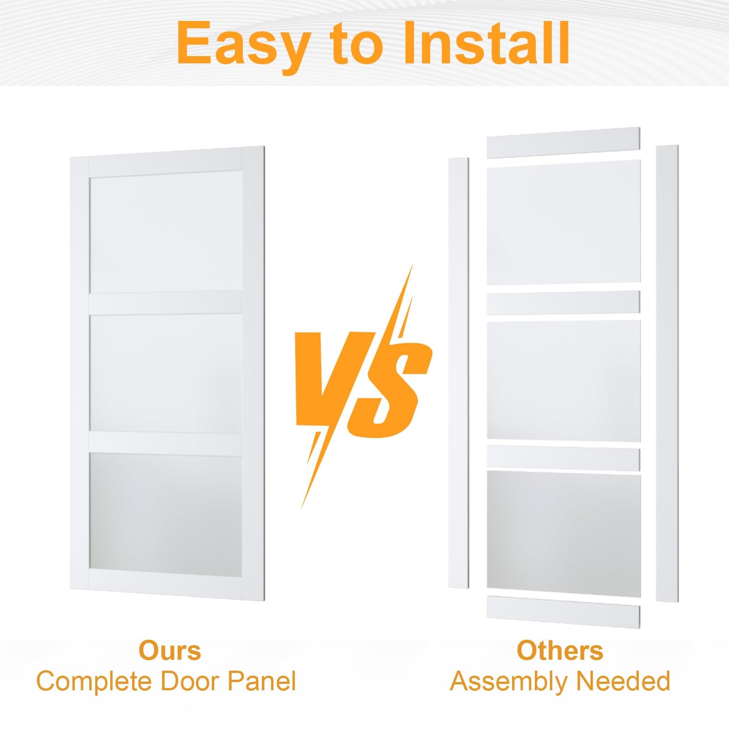 Sliding Closet Door Interior Doors with Hardware Kit & Floor Guide, 3-Lite Tempered Frosted Glass Door Pre-Drilled Easy Install