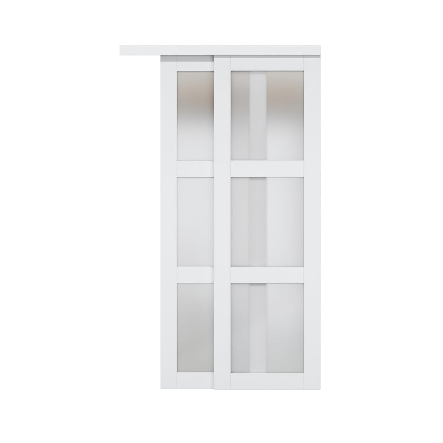 Sliding Closet Door Interior Doors with Hardware Kit & Floor Guide, 3-Lite Tempered Frosted Glass Door Pre-Drilled Easy Install