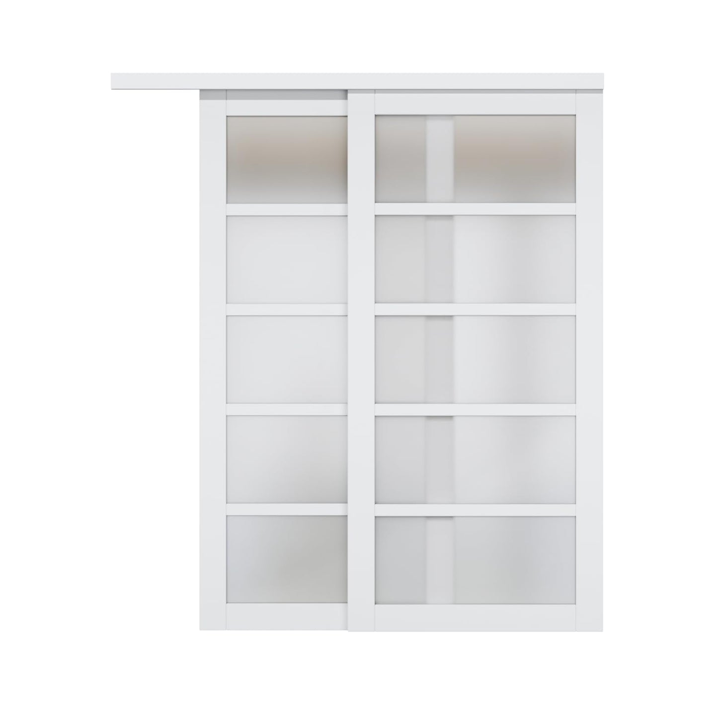 Paintable Sliding Closet Door Interior Doors with Hardware Kit & Floor Guide, 5-Lite Tempered Frosted Glass Door Pre-Drilled Easy Install