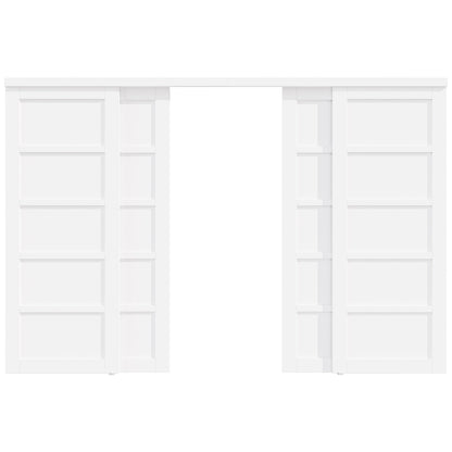 Paintable Closet Sliding Door, Double 5 Panel Sliding Door with Hardware Kit, Pre-Drilled Doors Panel, MDF with Paintable Surface, White, Need to Assemble