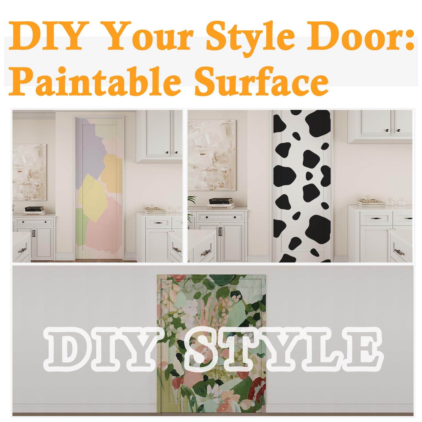 Paintable Closet Sliding Door, Double 5 Panel Sliding Door with Hardware Kit, Pre-Drilled Doors Panel, MDF with Paintable Surface, White, Need to Assemble