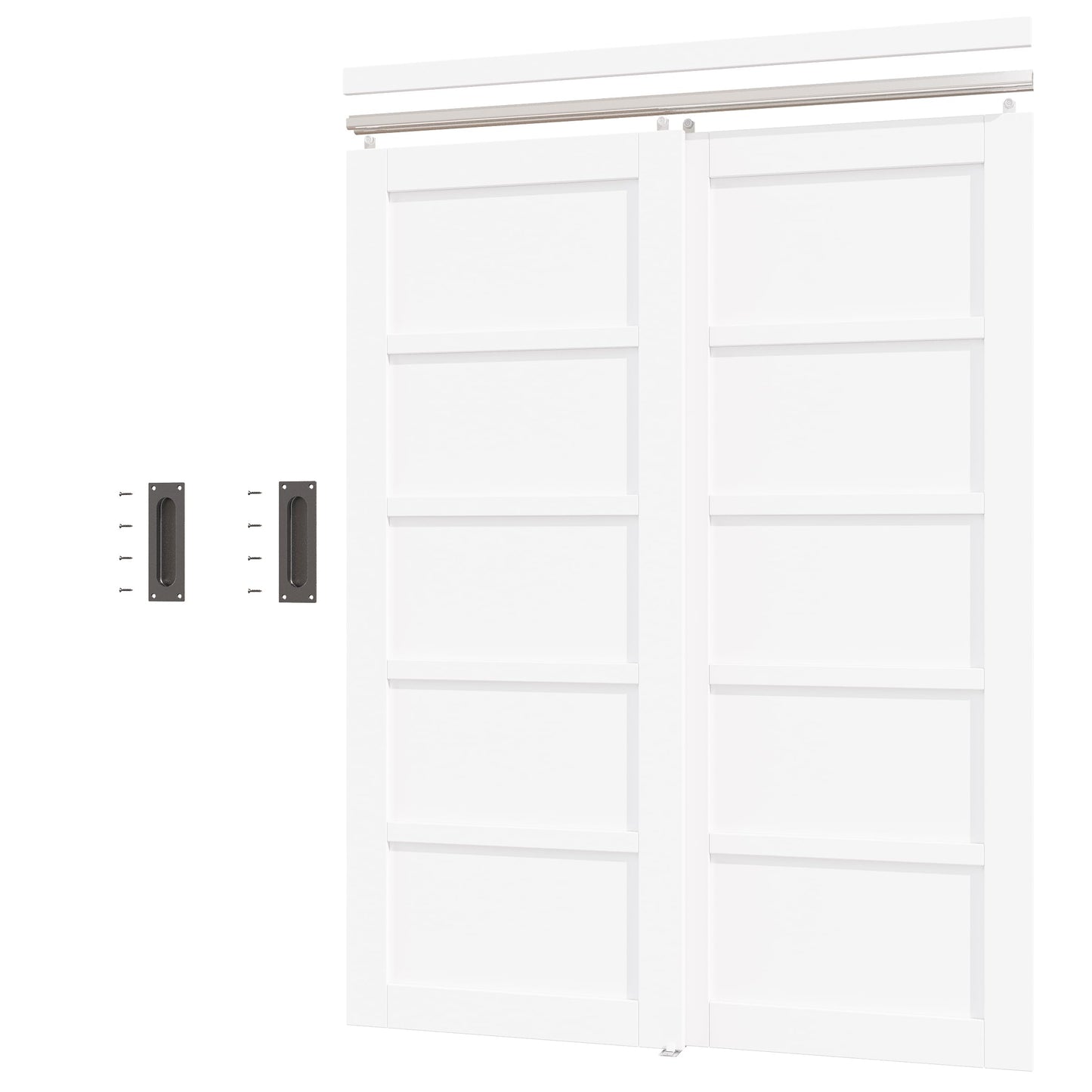 Paintable Closet Sliding Door, Double 5 Panel Sliding Door with Hardware Kit, Pre-Drilled Doors Panel, MDF with Paintable Surface, White, Need to Assemble