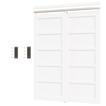 Paintable Closet Sliding Door, Double 5 Panel Sliding Door with Hardware Kit, Pre-Drilled Doors Panel, MDF with Paintable Surface, White, Need to Assemble