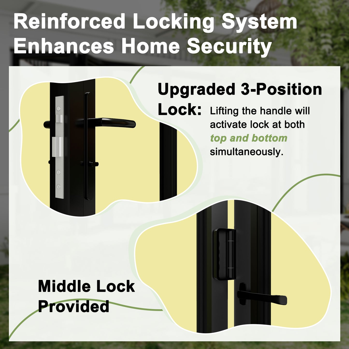 Jujubon Black 6 Panel Center Opening Outswing Double Tempered Glass Aluminum Folding Patio Door