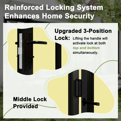 Jujubon Black 6 Panel Center Opening Outswing Double Tempered Glass Aluminum Folding Patio Door