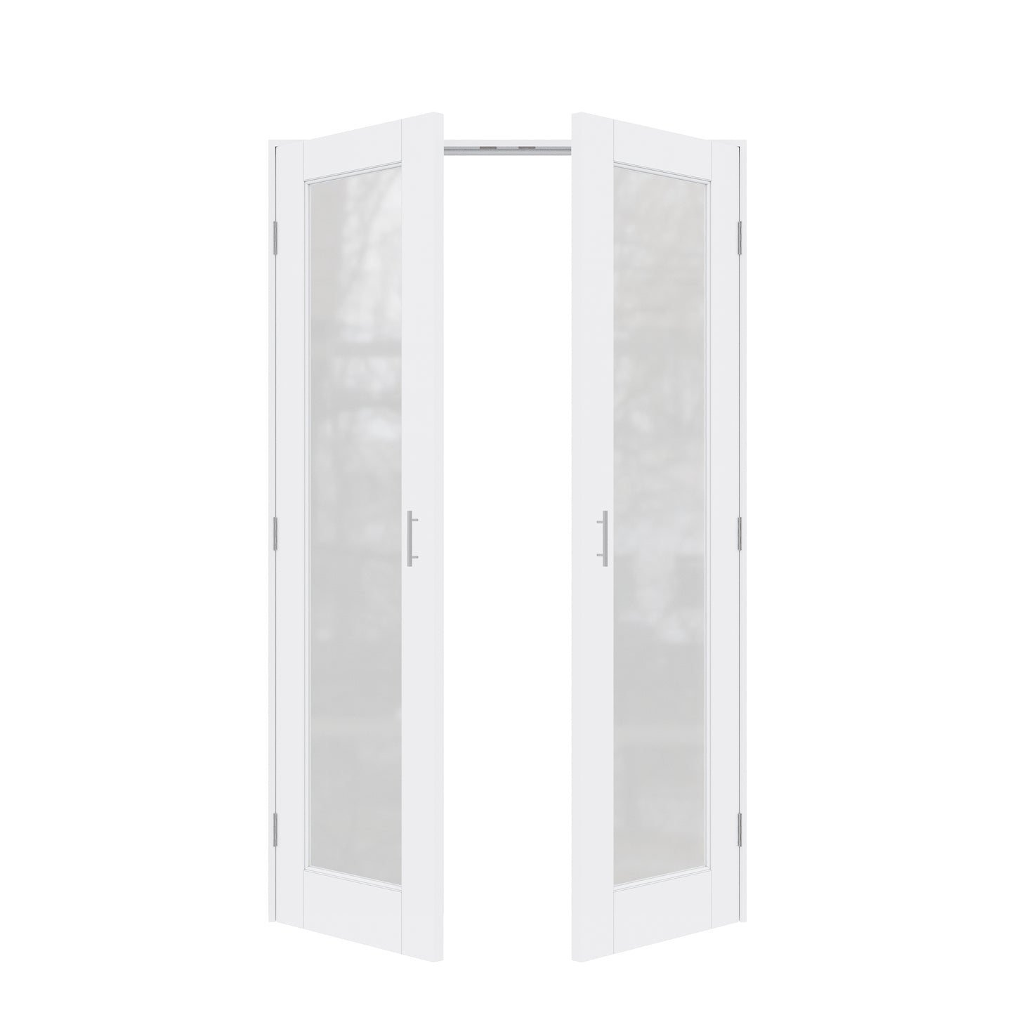 Jujubon 1-Lite Frosted Glass White Solid Core Finished Glass French Door Panels with Silver Ball Catch, with Ready-to-Assemble Jamb