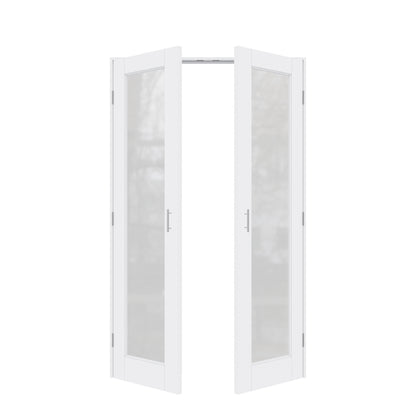 Jujubon 1-Lite Frosted Glass White Solid Core Finished Glass French Door Panels with Silver Ball Catch, with Ready-to-Assemble Jamb