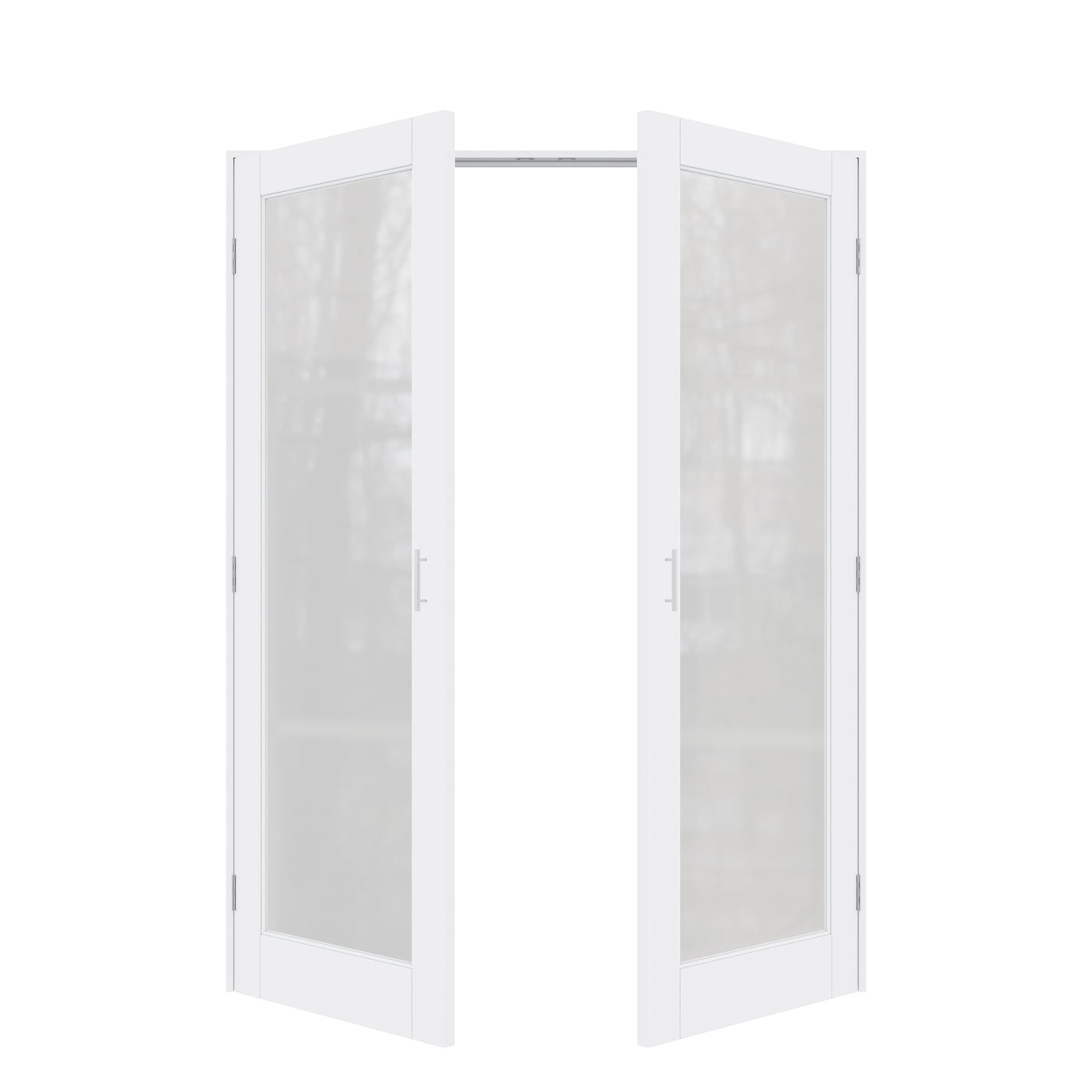 Jujubon 1-Lite Frosted Glass White Solid Core Finished Glass French Door Panels with Silver Ball Catch, with Ready-to-Assemble Jamb