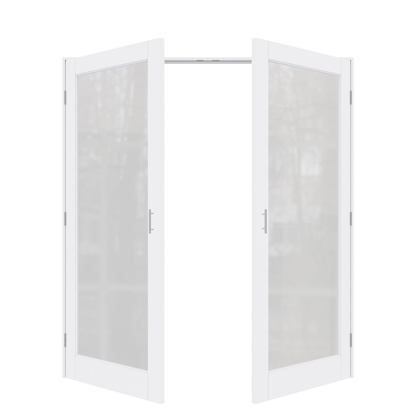 Jujubon 1-Lite Frosted Glass White Solid Core Finished Glass French Door Panels with Silver Ball Catch, with Ready-to-Assemble Jamb