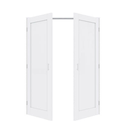 Jujubon 1-Lite Panel White Solid Core Finished Glass French Door Panels with Silver Ball Catch, with Ready-to-Assemble Jamb
