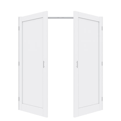 Jujubon 1-Lite Panel White Solid Core Finished Glass French Door Panels with Silver Ball Catch, with Ready-to-Assemble Jamb